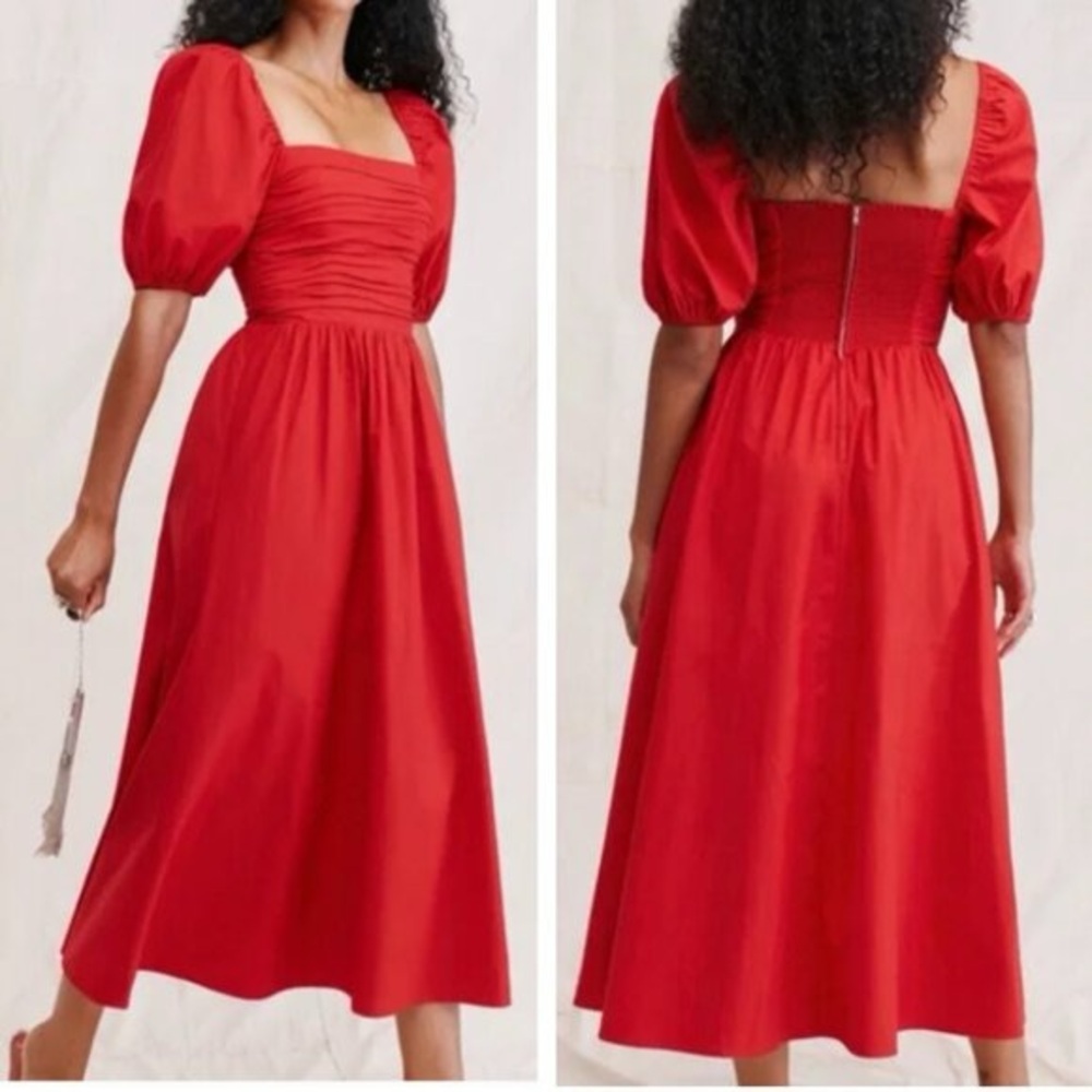 Reformation Rachelle Red Midi Dress with Puff Sleeves, 8